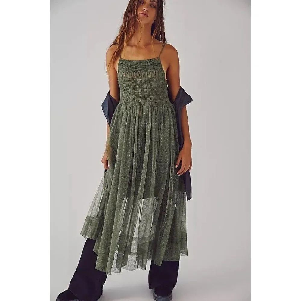NWT FREE PEOPLE Sz XS CAN’T STOP WON’T STOP SLIP DRESS IN ARMY GREEN